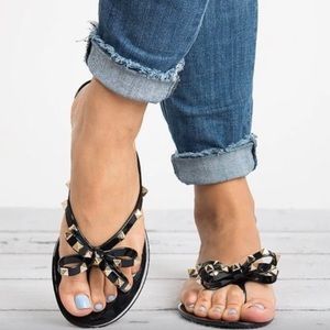 Black Studded Jelly Thong Sandals Size 39 Gold